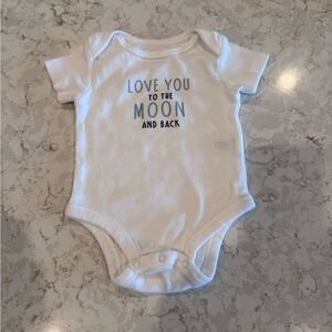 White Baby Onesie with Blue Text